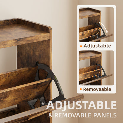 Tomnk Shoe Cabinet with 2 Flip Drawers Farmhouse Shoe Storage Cabinet Organizer for Entryway, Narrow Shoe Rack Cabinet, Rustic Brown