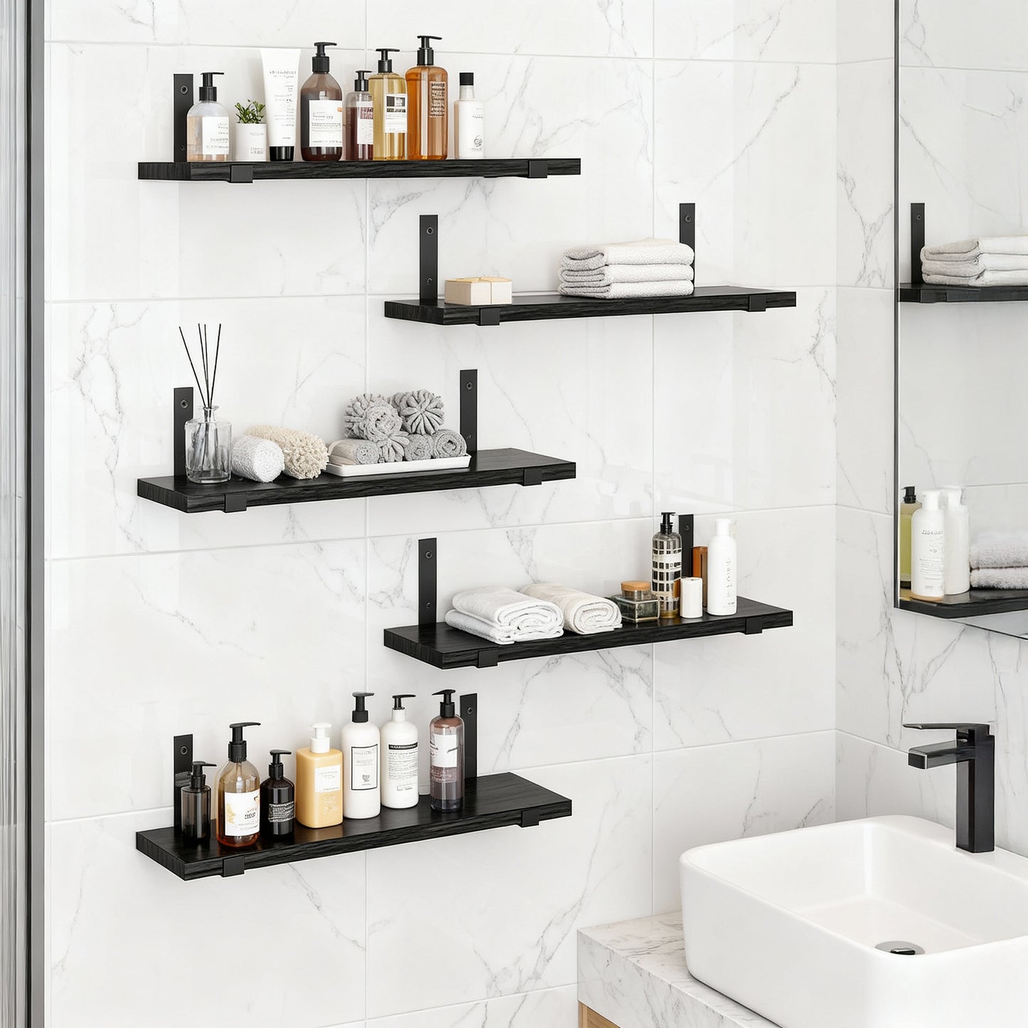 Floating Shelves Set of 5, Width 4.7 Inches Wall Shelves, Rustic Wood Wall Storage Shelves BlackFloating Shelves Set of 5, Width 4.7 Inches Wall Shelves, Rustic Wood Wall Storage Shelves Black