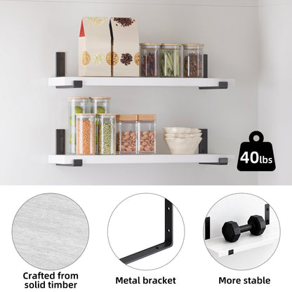 Tomnk 4.7 x 15.7 Inches White Floating Shelf Set of 5, Wall Mounted Shelves with Metal Brackets for Bedroom, Bathroom, Kitchen