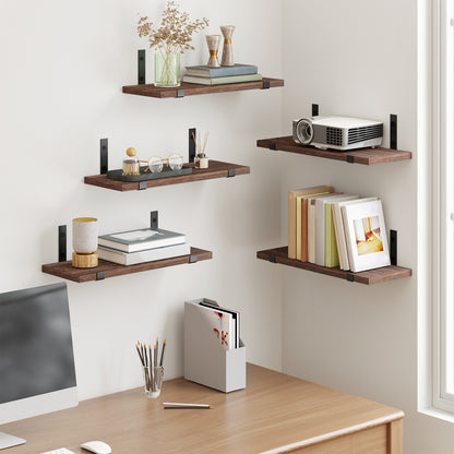 Tomnk 4.7 x 15.7 Inches Dark Carbonized Black Floating Shelf Set of 5, Wall Mounted Shelves with Metal Brackets for Living Room, Bathroom, Kitchen