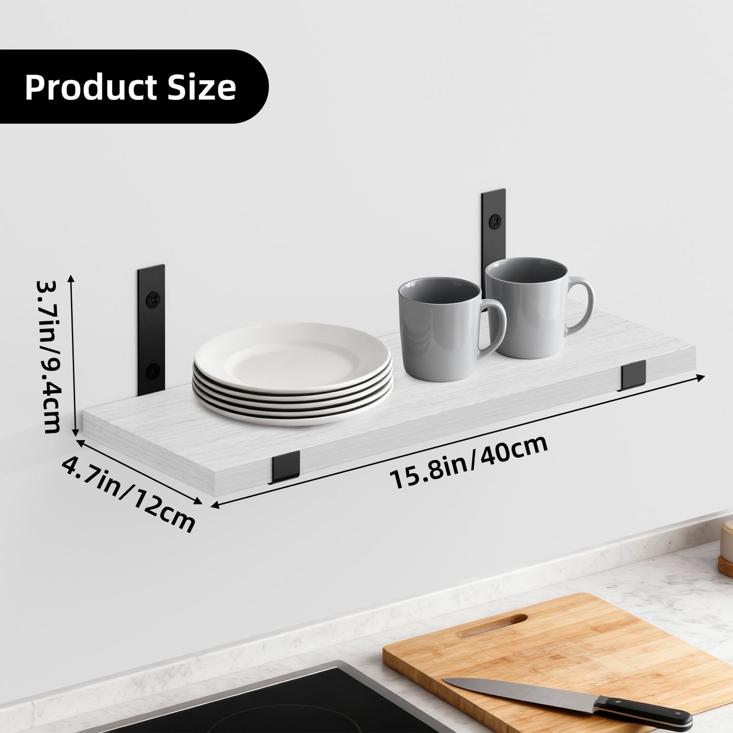 Tomnk 4.7 x 15.7 Inches White Floating Shelf Set of 5, Wall Mounted Shelves with Metal Brackets for Bedroom, Bathroom, Kitchen
