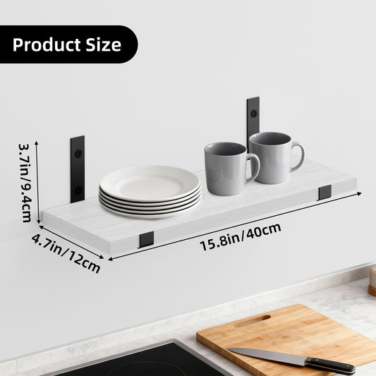 Tomnk 4.7 x 15.7 Inches White Floating Shelf Set of 5, Wall Mounted Shelves with Metal Brackets for Bedroom, Bathroom, Kitchen