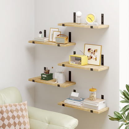 Tomnk 4.7 x 15.7 Inches Carbonized Black Floating Shelf Set of 5, Solid Wood Wall Shelves with Metal Brackets for Bedroom, Bathroom, Kitchen