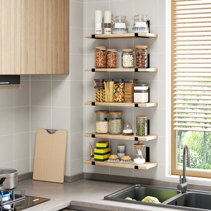 Tomnk 4.7 x 15.7 Inches Carbonized Black Floating Shelf Set of 5, Solid Wood Wall Shelves with Metal Brackets for Bedroom, Bathroom, Kitchen