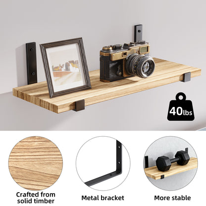 Tomnk 4.7 x 15.7 Inches Carbonized Black Floating Shelf Set of 5, Solid Wood Wall Shelves with Metal Brackets for Bedroom, Bathroom, Kitchen