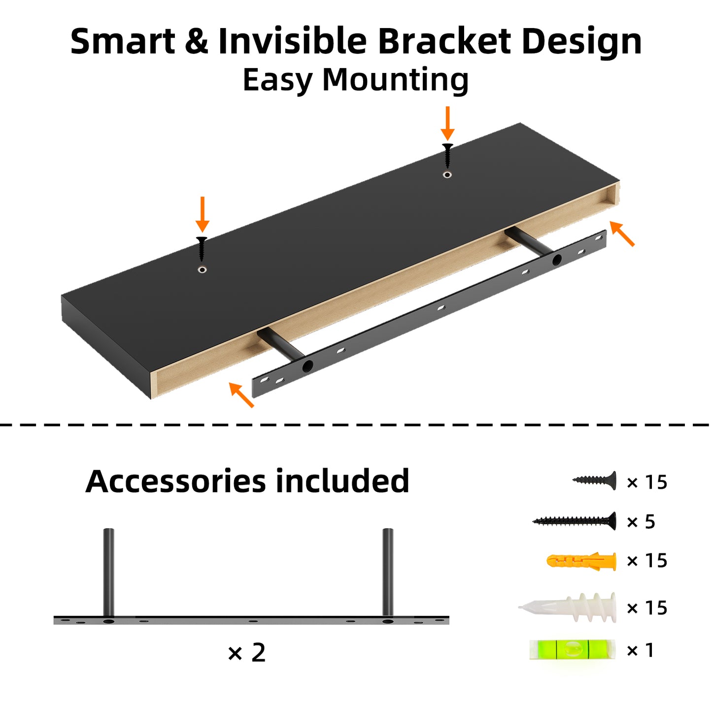 Tomnk 2pcs Floating Shelves for Wall, 22.5in Bathroom Kitchen Shelves for Farmhouse & Modern Decor, Black