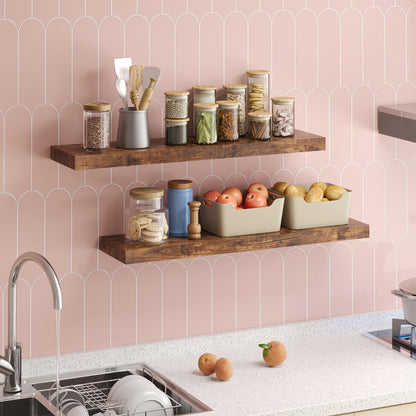 Tomnk 2pcs Rustic Floating Shelves for Wall, 22.5in Bathroom Kitchen Wood Shelves for Farmhouse Wall Decor, Rustic Brown