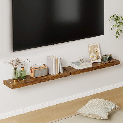 Tomnk 2pcs Rustic Floating Shelves for Wall, 22.5in Bathroom Kitchen Wood Shelves for Farmhouse Wall Decor, Rustic Brown