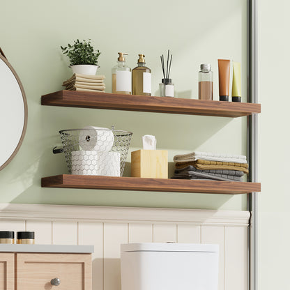 Tomnk 2pcs Floating Shelves for Wall, 22.5in Bathroom Kitchen Shelves for Rustic & Modern Home, Walnut