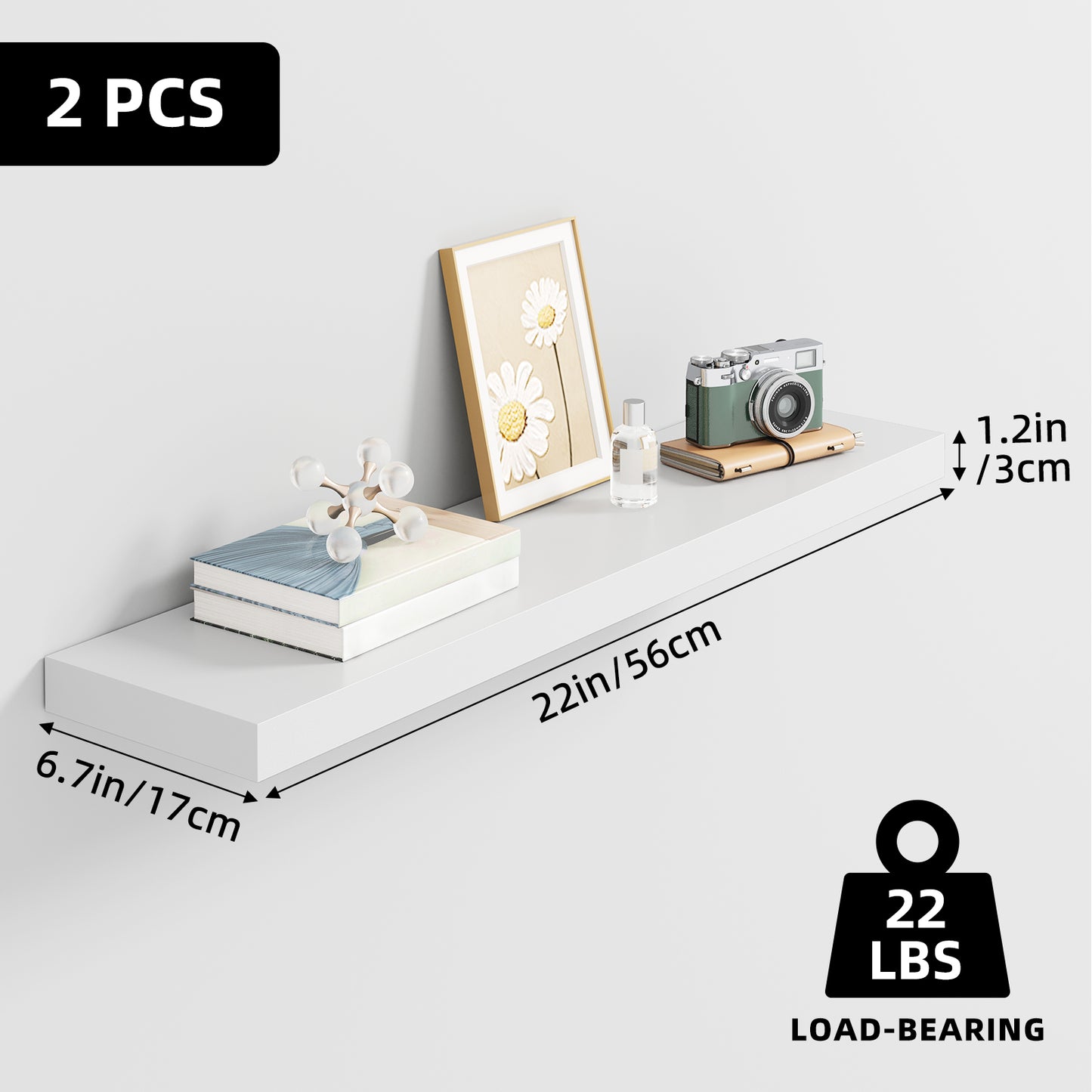 Tomnk 2pcs Floating Shelves for Wall, 22.5in Bathroom Kitchen Wall Shelves for Modern Farmhouse Decor, White