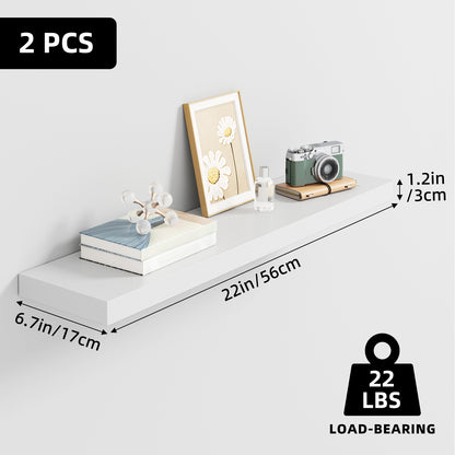 Tomnk 2pcs Floating Shelves for Wall, 22.5in Bathroom Kitchen Wall Shelves for Modern Farmhouse Decor, White