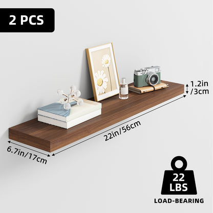 Tomnk 2pcs Floating Shelves for Wall, 22.5in Bathroom Kitchen Shelves for Rustic & Modern Home, Walnut