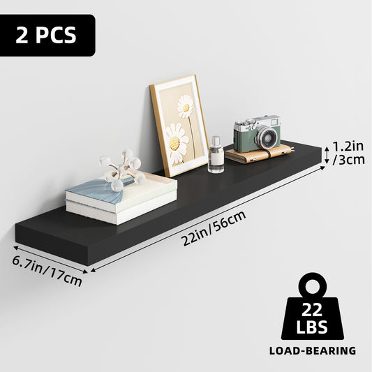 Tomnk 2pcs Floating Shelves for Wall, 22.5in Bathroom Kitchen Shelves for Farmhouse & Modern Decor, Black