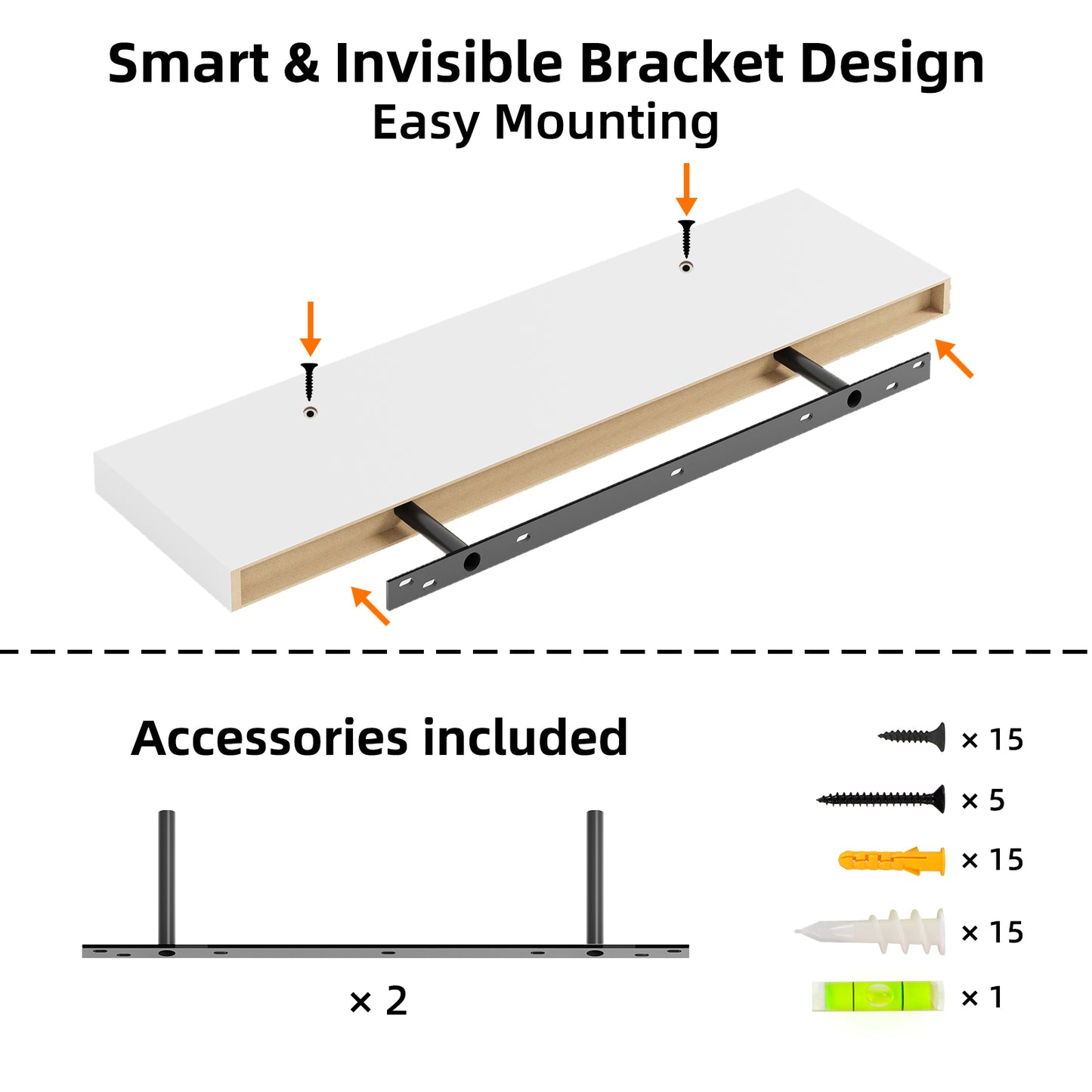 Tomnk 2pcs Floating Shelves for Wall, 22.5in Bathroom Kitchen Wall Shelves for Modern Farmhouse Decor, White