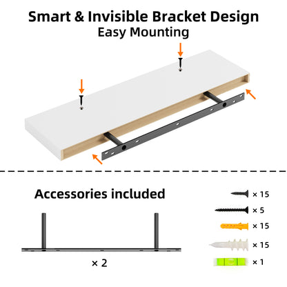 Tomnk 2pcs Floating Shelves for Wall, 22.5in Bathroom Kitchen Wall Shelves for Modern Farmhouse Decor, White