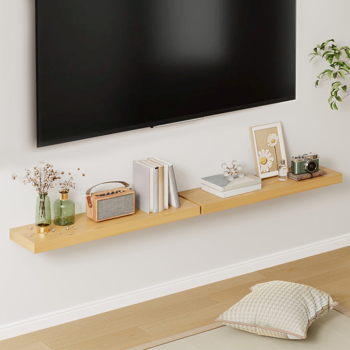 Tomnk 2pcs Floating Shelves for Wall, 22.5in Bathroom Kitchen Wall Mounted Shelves, White Oak