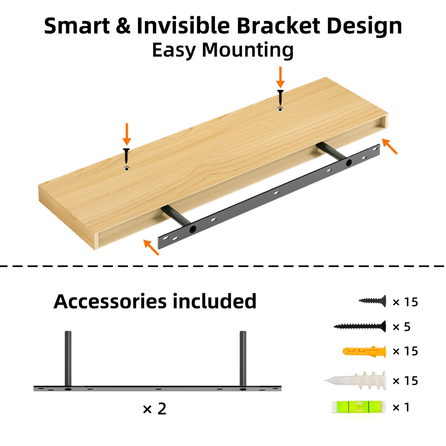 Tomnk 2pcs Floating Shelves for Wall, 22.5in Bathroom Kitchen Wall Mounted Shelves, White Oak