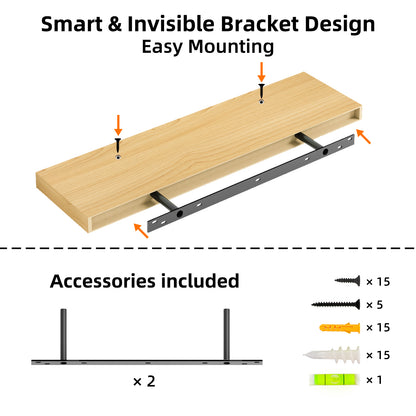 Tomnk 2pcs Floating Shelves for Wall, 22.5in Bathroom Kitchen Wall Mounted Shelves, White Oak
