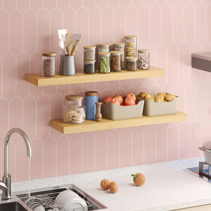 Tomnk 2pcs Floating Shelves for Wall, 22.5in Bathroom Kitchen Wall Mounted Shelves, White Oak