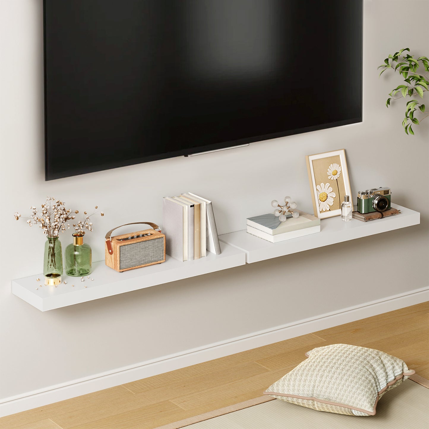 Tomnk 2pcs Floating Shelves for Wall, 22.5in Bathroom Kitchen Wall Shelves for Modern Farmhouse Decor, White