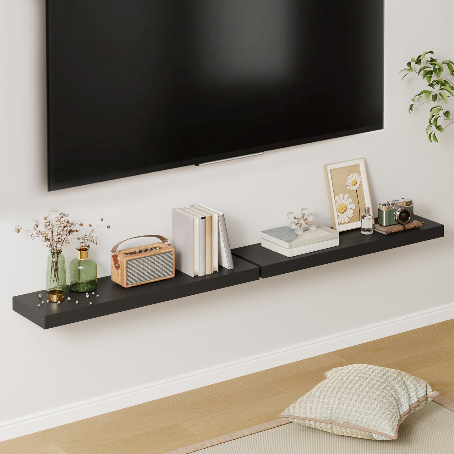 Tomnk 2pcs Floating Shelves for Wall, 22.5in Bathroom Kitchen Shelves for Farmhouse & Modern Decor, Black