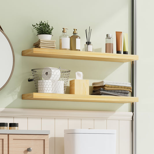 Tomnk 2pcs Floating Shelves for Wall, 22.5in Bathroom Kitchen Wall Mounted Shelves, White Oak
