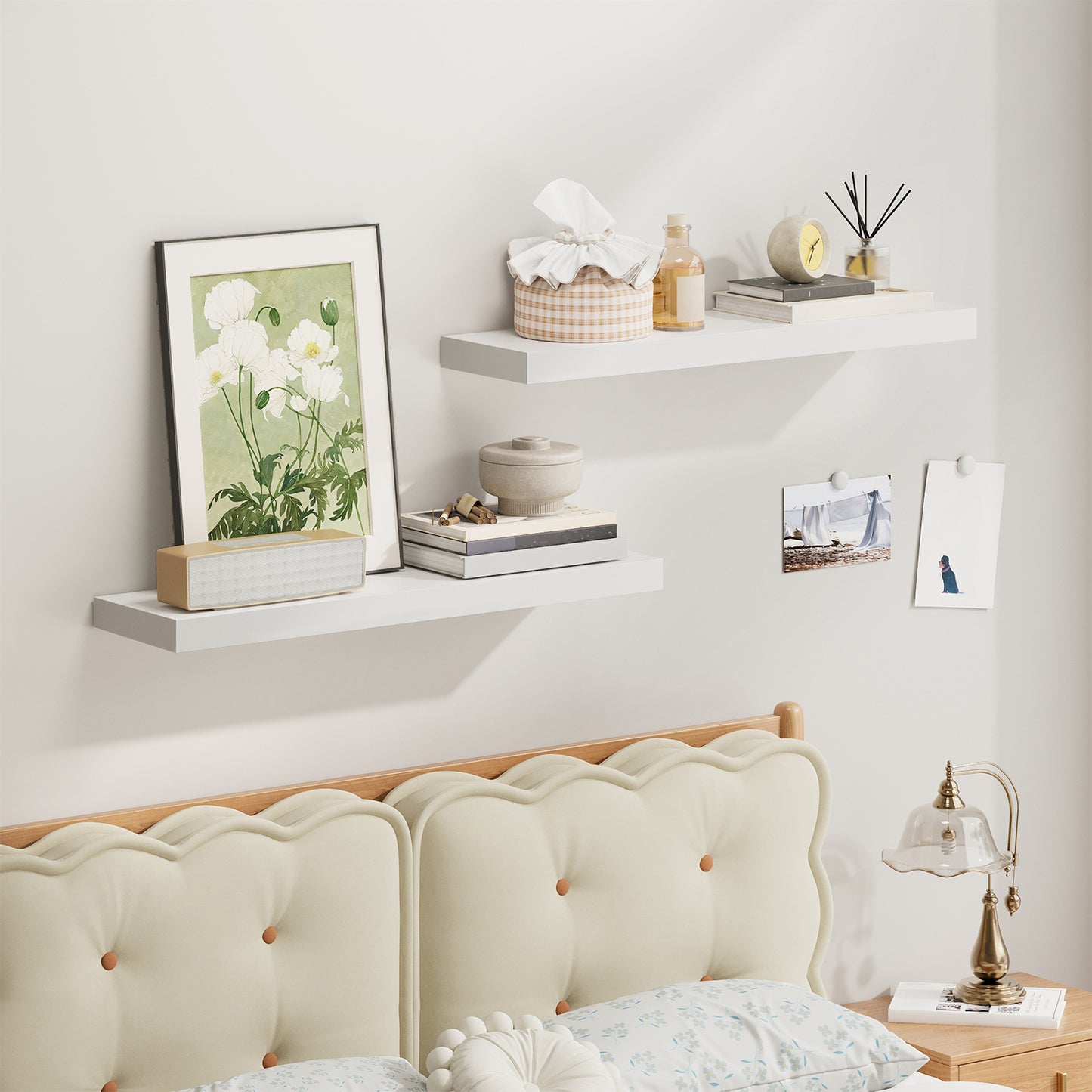 Tomnk 2pcs Floating Shelves for Wall, 22.5in Bathroom Kitchen Wall Shelves for Modern Farmhouse Decor, White