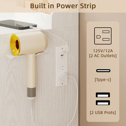 Tomnk White Makeup Vanity Desk with Large Mirror, Adjustable Lights, Storage Drawers & Power Outlets