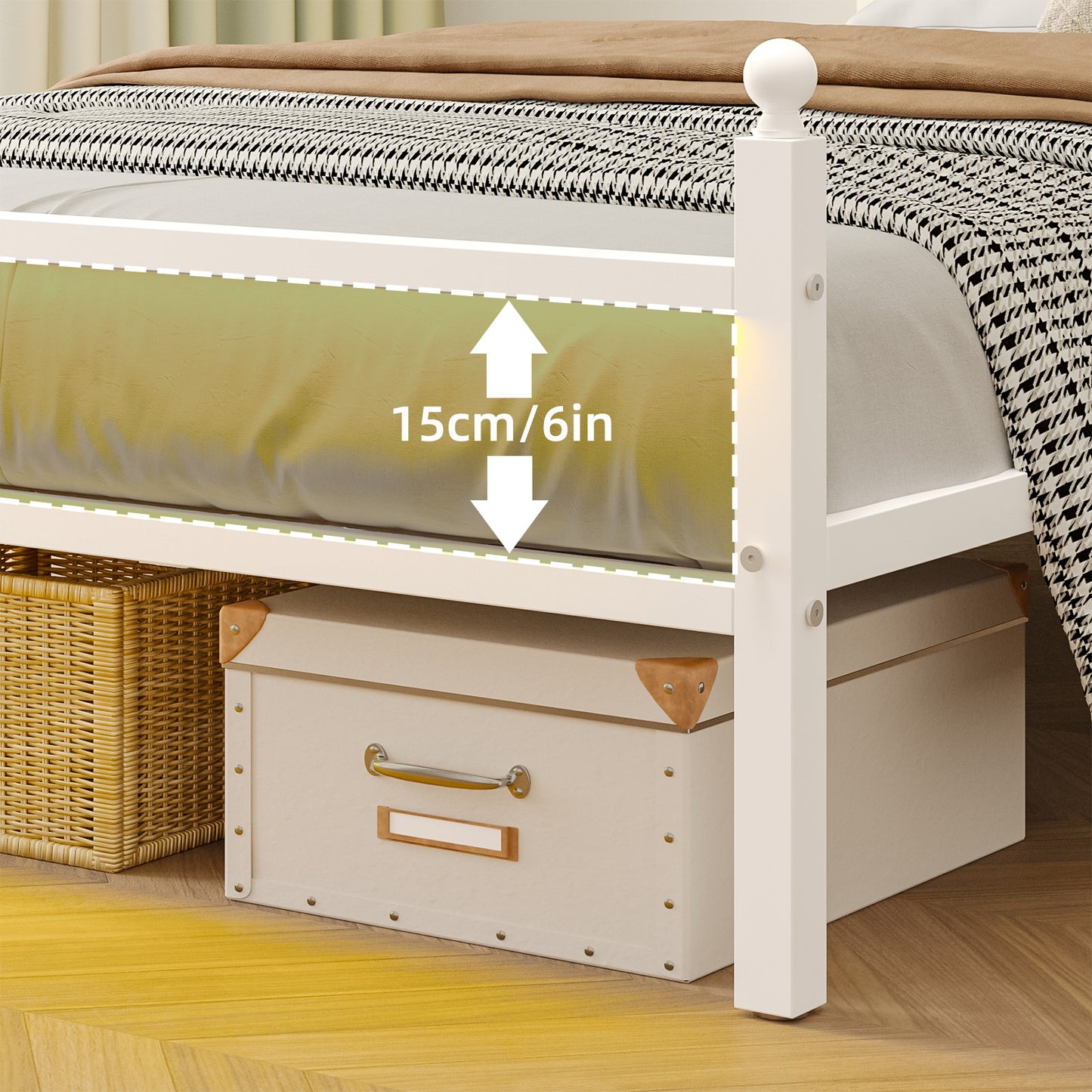 Tomnk woo Twin Bed Frame with LED Lights, Charging Station, Metal Slats, Sturdy & Modern Design, White