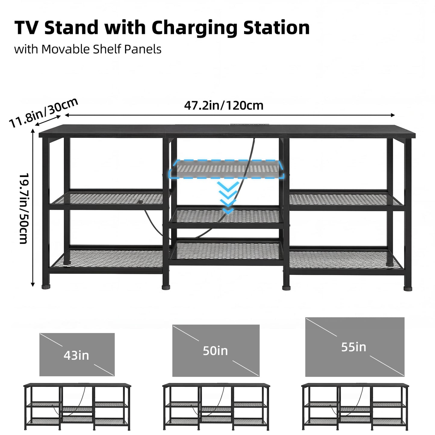 TOMNK TV Stand for TVs up to 55 Inch, Entertainment Center with Open Storage Shelves, Media Console Table with Soundbar Shelf for Living Room, Bedroom