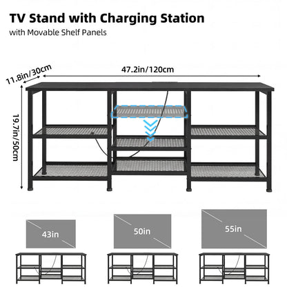 TOMNK TV Stand for TVs up to 55 Inch, Entertainment Center with Open Storage Shelves, Media Console Table with Soundbar Shelf for Living Room, Bedroom