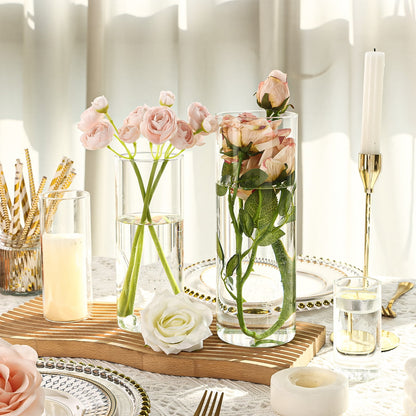 Tomnk Clear Glass Cylinder Hurricane Candle Holder Vases Set of 12 (4"+6"+8"+10"High)