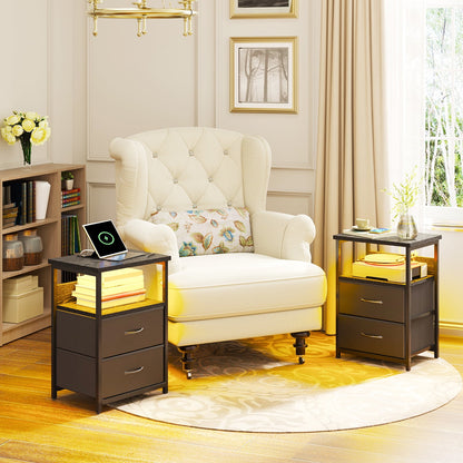 Tomnk Woo Night Stand Set of 2, Nightstand with Charging Station, End Table, Bed Side Table, Black