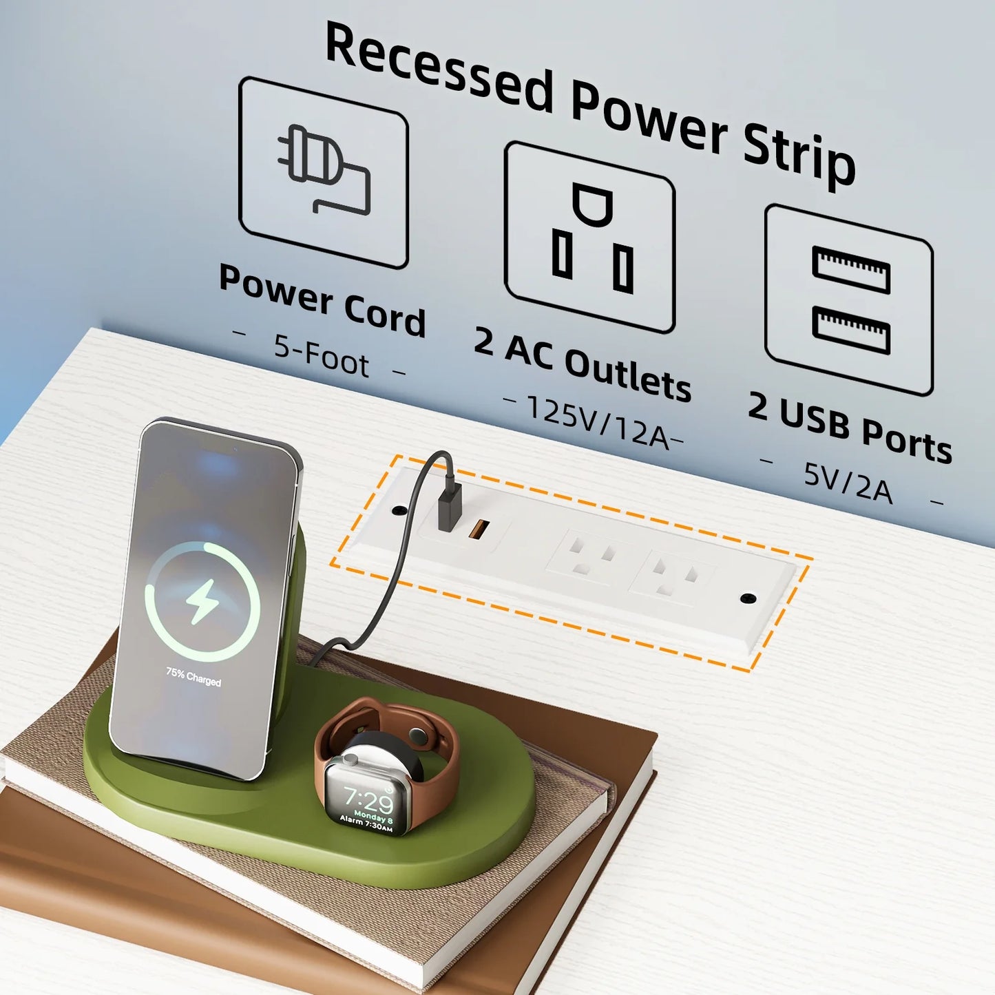 TOOMNK White Nightstand with Charging Station, Bedside Table for Bedroom, LED Nightstand, Modern Night Stand with Drawers, White