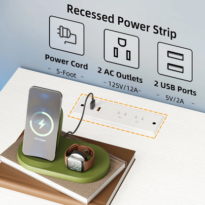 TOOMNK White Nightstand with Charging Station, Bedside Table for Bedroom, LED Nightstand, Modern Night Stand with Drawers, White