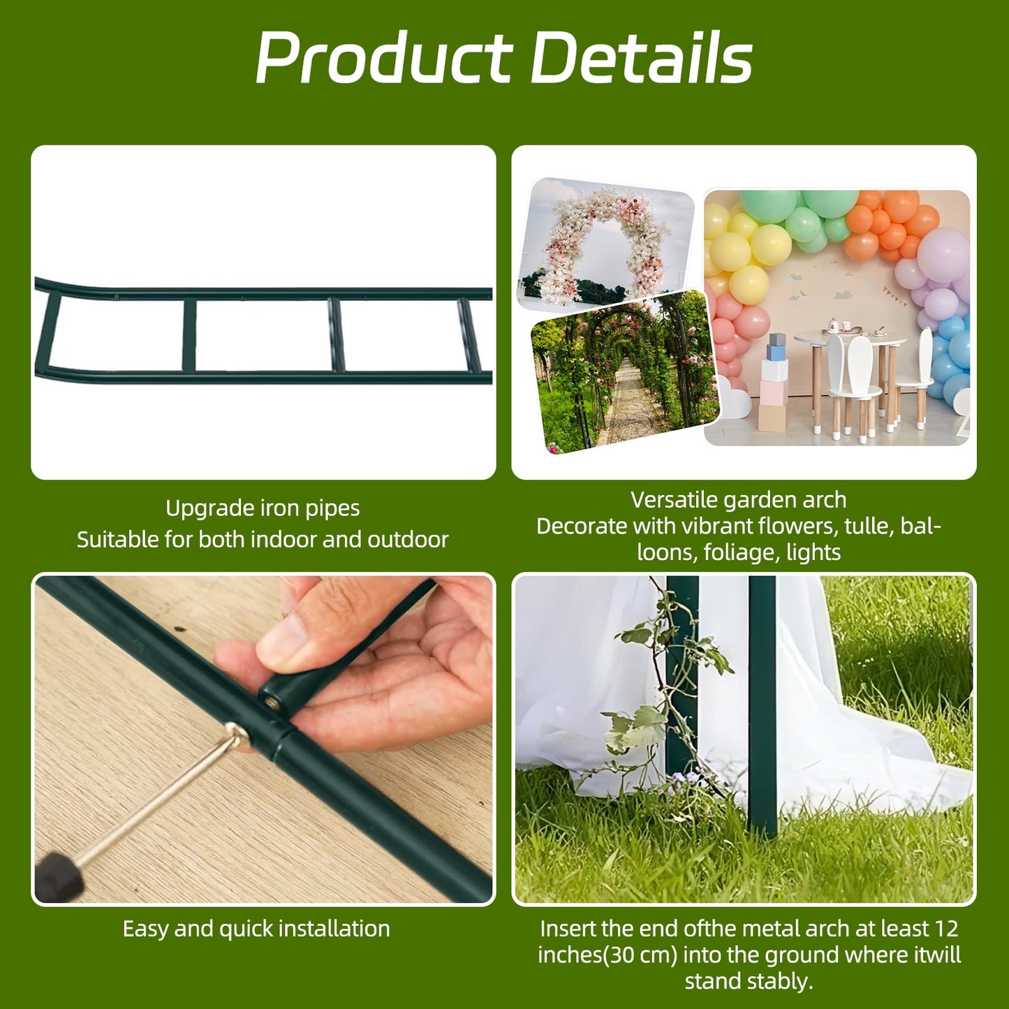 Arch Backdrop Stand, Set of 2 Metal Arch Stand (7.2FT+6FT), Gold Wedding Arch Frame for Party, Holiday, Ideal for Flower