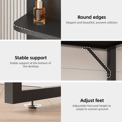 Tomnk woo Black Vanity Desk with Mirror, LED Lights, Storage Shelves, Drawers & Chair