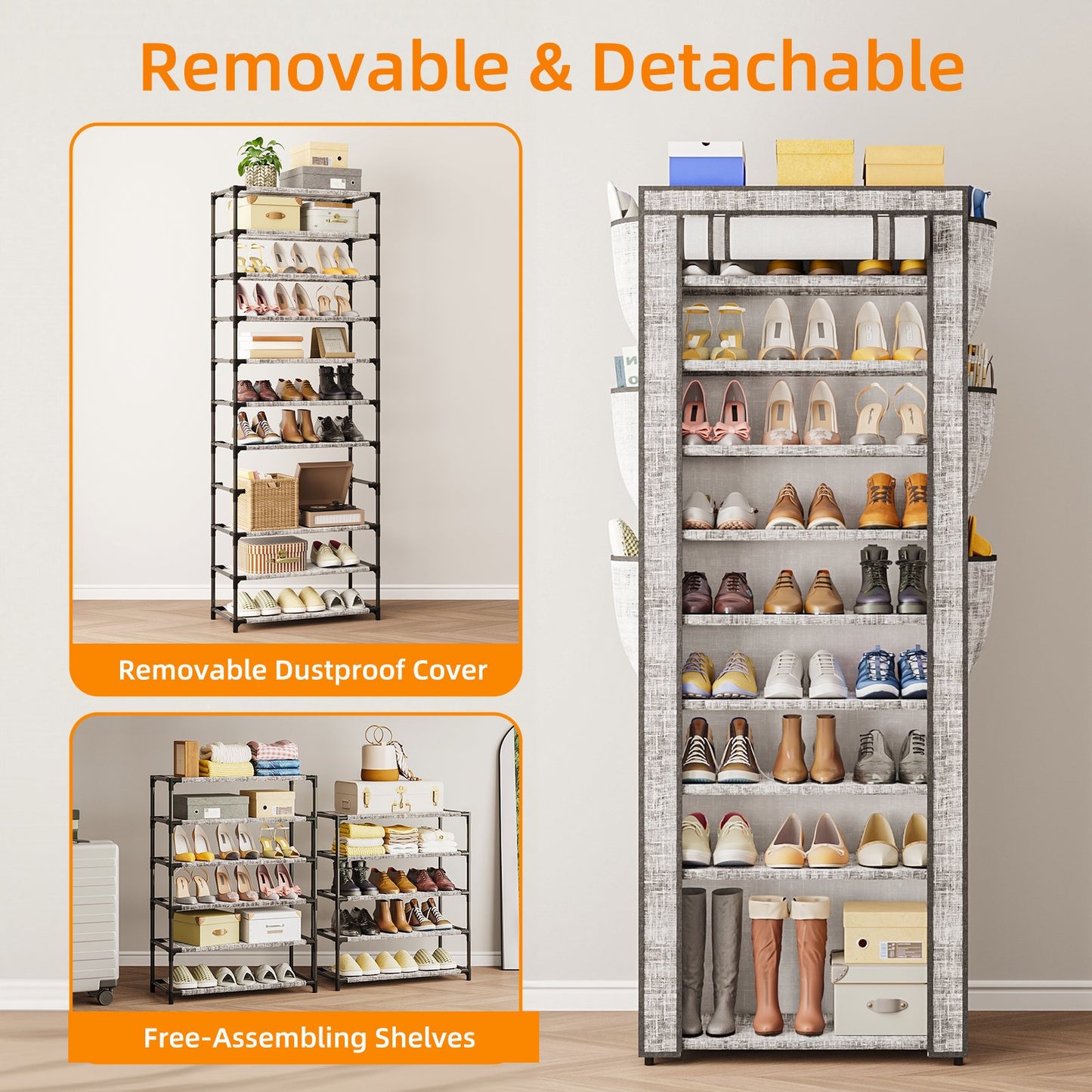 Tomnk 10 Tiers Kitchen Storage Shelves, Adjustable Shelves for Storage Pantry Shelves with Hooks, Storage Rack Shelving Unit Organizer for Bedroom Laundry Closet