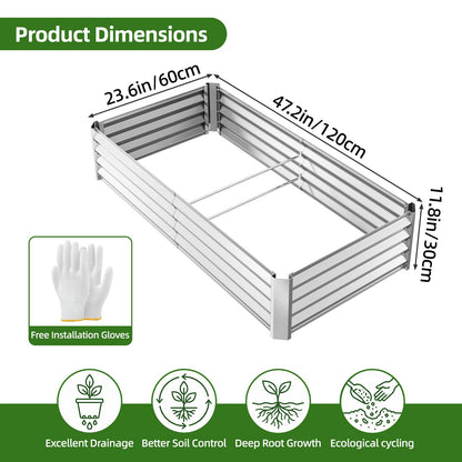 Tomnk Raised Garden Bed 4x2x1ft, Galvanized Metal Planter Outdoor for Vegetables, Flowers & Herbs, Rust-Resistant, Easy Assembly, Silver