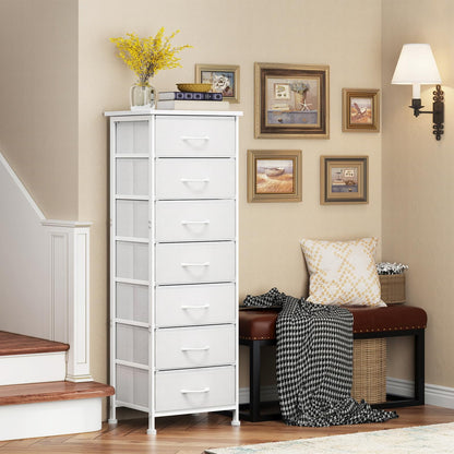Tomnk woo Tall Dresser with 7 Fabric Drawers, Storage Organizer for Bedroom, Entryway, Hallway, White