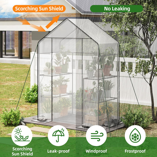 TOMNK Greenhouse, 57 x 28 x 76'' Greenhouses for Outdoors, Portable Greenhouse Kit with Mesh Side Windows, PE Cover, 4 Shelves, Heavy Duty Walk in White House for Backyard Garden Indoor Outside