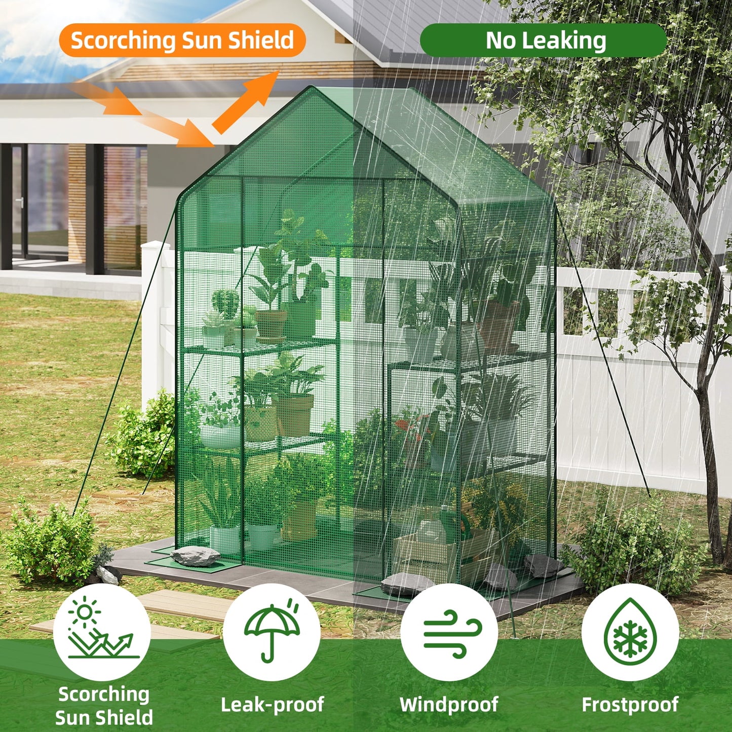 TOMNK Greenhouse, 57 x 28 x 76'' Greenhouses for Outdoors, Portable Greenhouse Kit with Mesh Side Windows, PE Cover, 4 Shelves, Heavy Duty Walk in Green House for Backyard Garden Indoor Outside