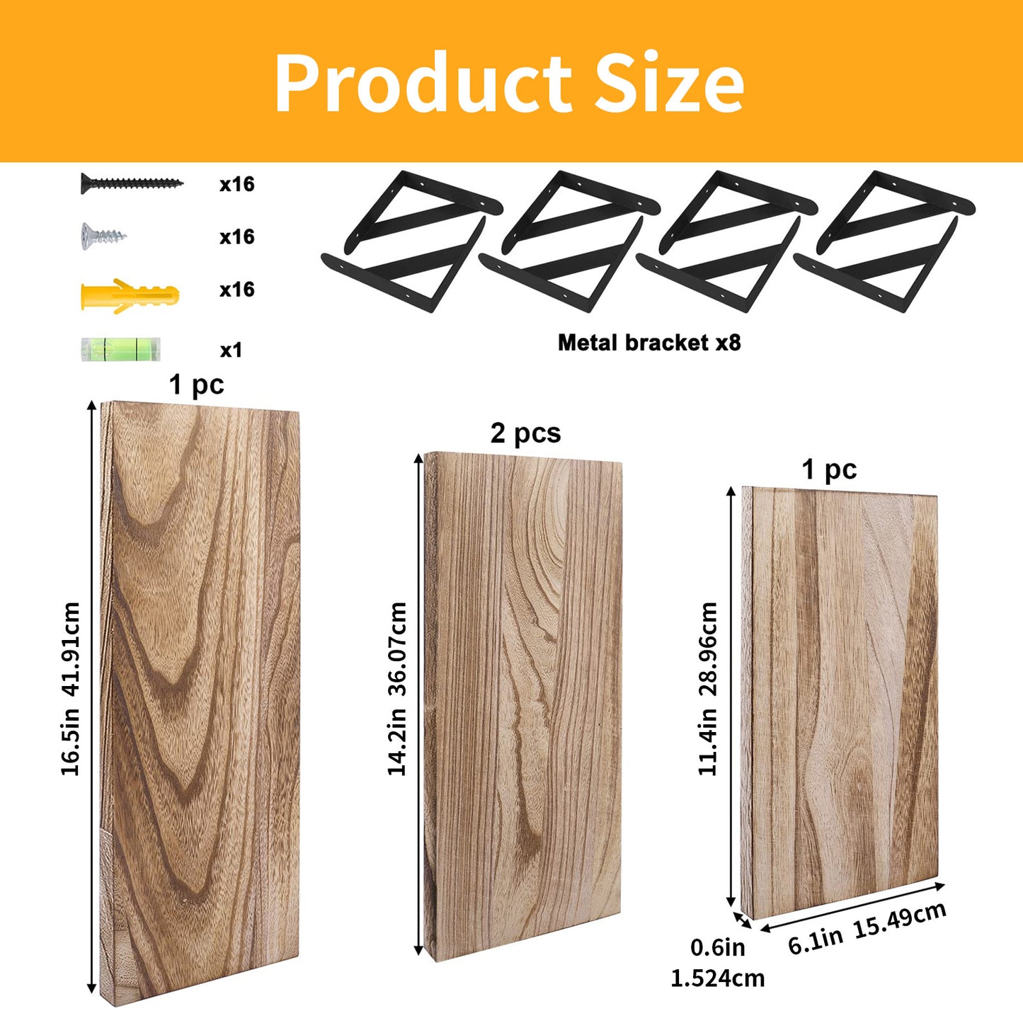 Tomnk Woo Floating Shelves for Wall Set of 4 in Light Carbonized Brown, Large