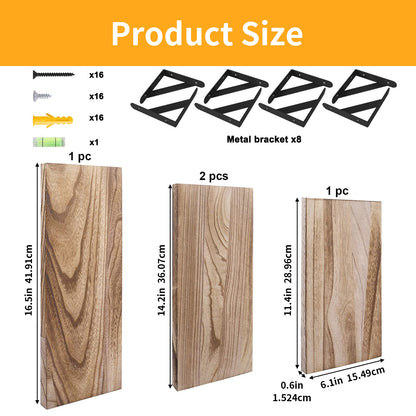 Tomnk Woo Floating Shelves for Wall Set of 4 in Light Carbonized Brown, Large