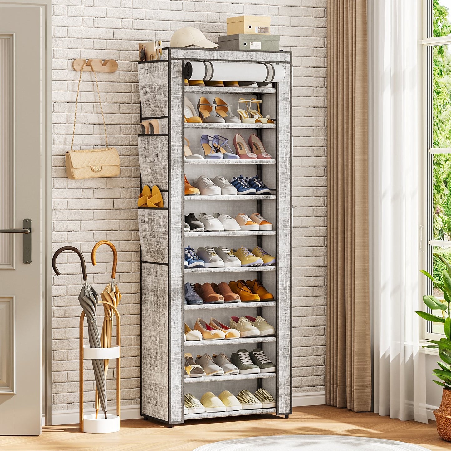 Tomnk 10 Tiers Kitchen Storage Shelves, Adjustable Shelves for Storage Pantry Shelves with Hooks, Storage Rack Shelving Unit Organizer for Bedroom Laundry Closet