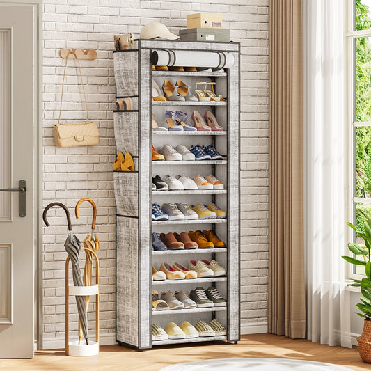 Tomnk 10 Tiers Kitchen Storage Shelves, Adjustable Shelves for Storage Pantry Shelves with Hooks, Storage Rack Shelving Unit Organizer for Bedroom Laundry Closet