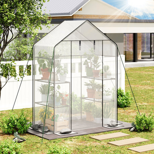 TOMNK Greenhouse, 57 x 28 x 76'' Greenhouses for Outdoors, Portable Greenhouse Kit with Mesh Side Windows, PE Cover, 4 Shelves, Heavy Duty Walk in White House for Backyard Garden Indoor Outside
