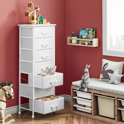 Tomnk woo Tall Dresser with 7 Fabric Drawers, Storage Organizer for Bedroom, Entryway, Hallway, White