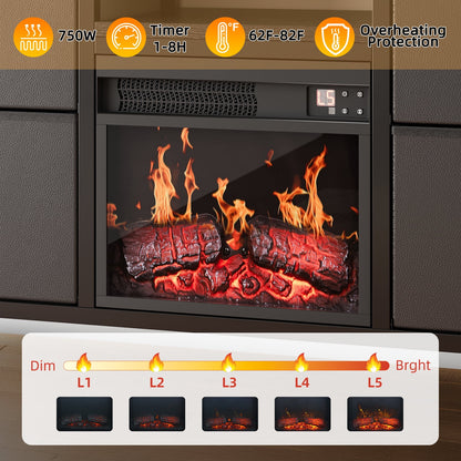 TOMNK 43" Modern Fireplace TV Stand with 13" Electric Fireplace for TVs Up to 66 inch, Luxury LED Light Entertainment Center with High Gloss Cabinet, TV Consoles for Living Room, Black