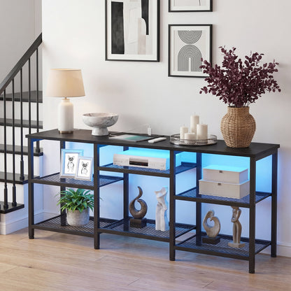 TOMNK TV Stand for TVs up to 55 Inch, Entertainment Center with Open Storage Shelves, Media Console Table with Soundbar Shelf for Living Room, Bedroom